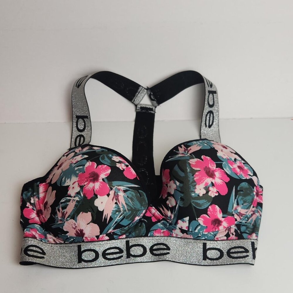 bebe | Tropical Print | Racerback Sports Bra | Size Large